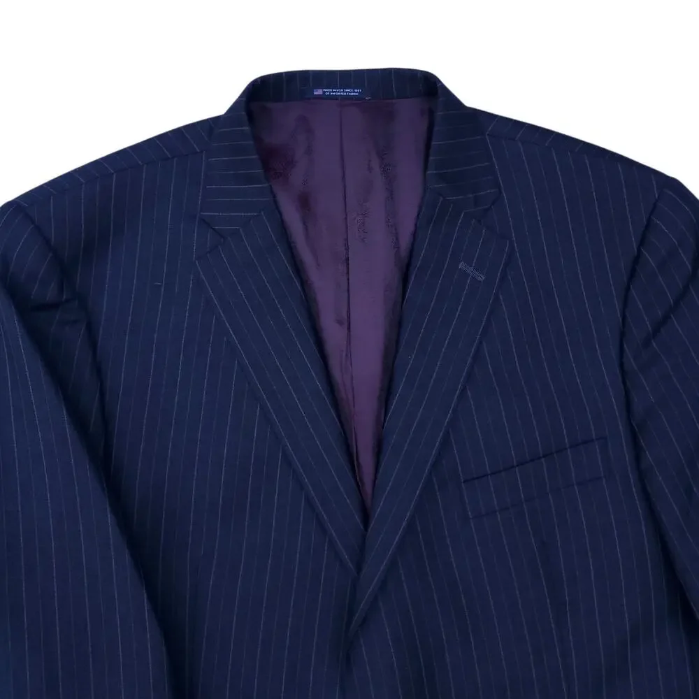 Hart Schaffner Marx 2pc Suit Blue Wool Pinstripe Jacket 48R 53x30.5 Pant 41x27